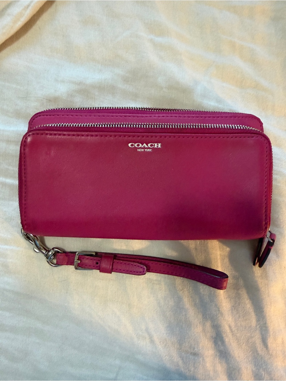 Coach New York Pink Leather Double Zip Wristlet Wallet